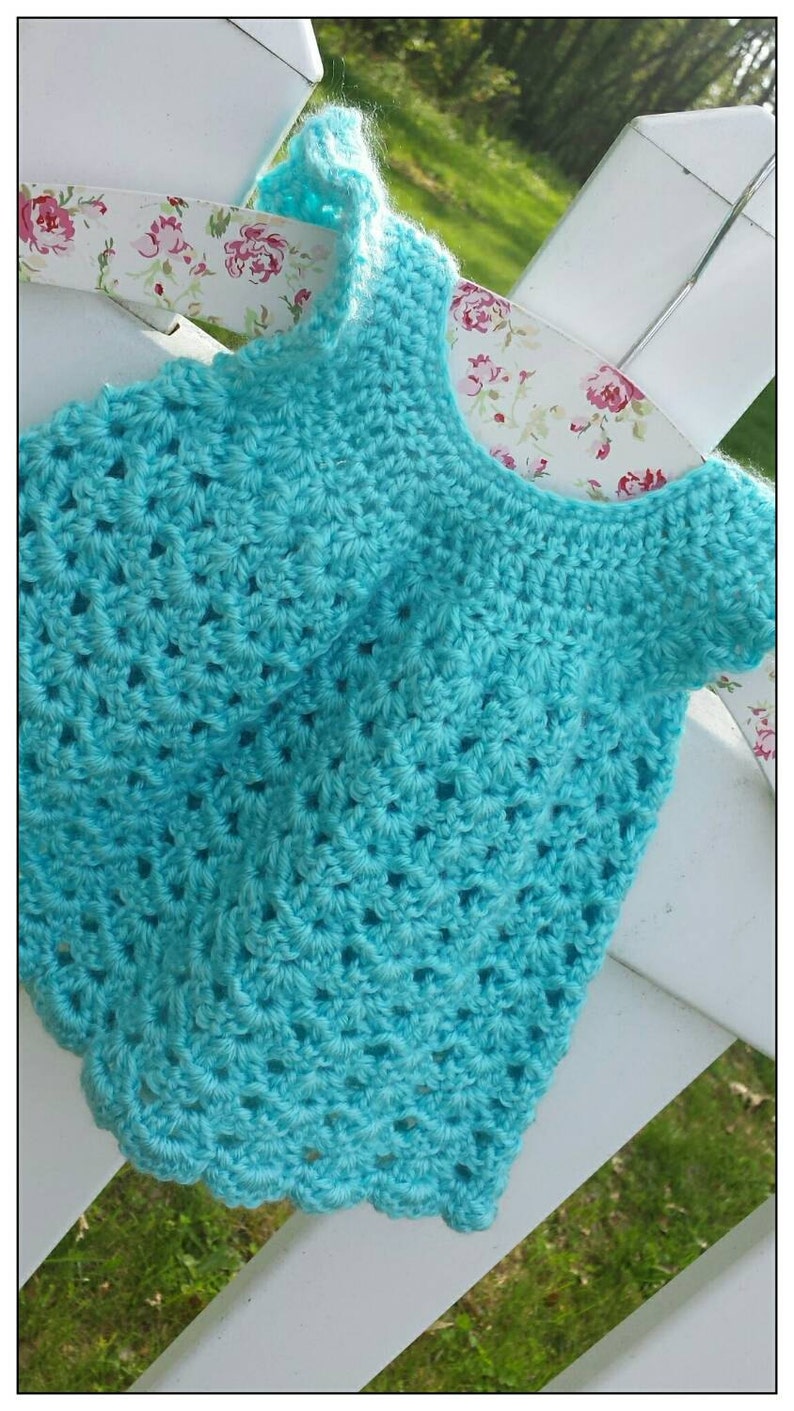 blue 0-3mo Flutter sleeve crochet dress baby girl
