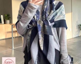 Cotton Linen Feel Square Scarf | Women’s Large Shawl Sun Protection Travel Wrap Elegant Scarf
