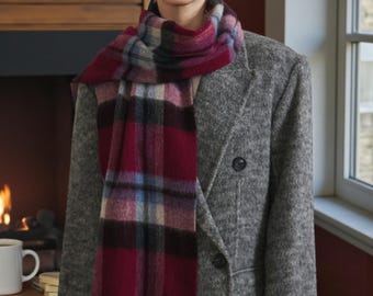 Korean Style 100% Wool Scarf for Women | Autumn Winter Plaid Tassel Neck Wrap Warm Soft Shawl Lightweight Cozy Elegant Daily Wear Accessory