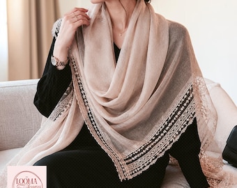 Linen Lace Scarf | Women’s Lightweight Cotton Linen Shawl Elegant Fashion Wrap
