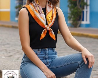 Korean Letter Print Silk Scarf | Women’s Small Square Fashion Neck Scarf Elegant Workplace Accessory