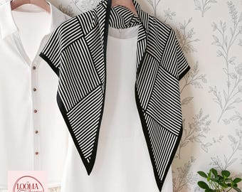Retro Striped Silk Scarf | Women’s Lightweight Triangle Shawl Elegant Square Wrap