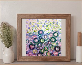 Cute Plant Watercolor Print | Rain & Plants Oil Painting Print of a Serene Rain and Plant Scene