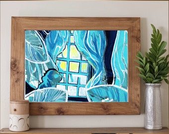 Abstract Bedroom Oil Painting Print | Serene Bedroom Haven: Oil Painting Print of a Tranquil Houseplant Scene