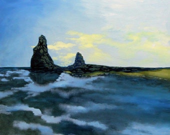 Oregon Coast Serenity: dipinto originale di scena oceanica / arte costiera / bellezza del paesaggio marino