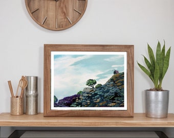 Shrine Focus Coastal Japanese Fantasy Print | Oil Painting Print of Ancient Japanese Shoreline