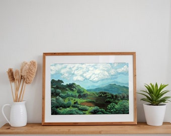 Ancient Japan Oil Painting Print | Oil Painting Print of Edo Period Japanese Countryside