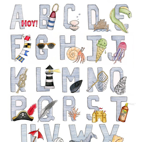 Nautical ABC's- Nursery/kids room/classroom art