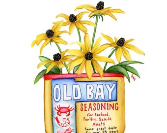 Old Bay vase with Black Eyed Susan&#39;s- Maryland Tribute