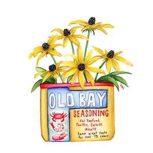 Old Bay vase with Black Eyed Susan&#39;s- Maryland Tribute