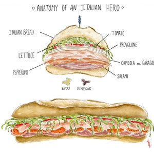 New York Food- Italian hero watercolor print- Deli art