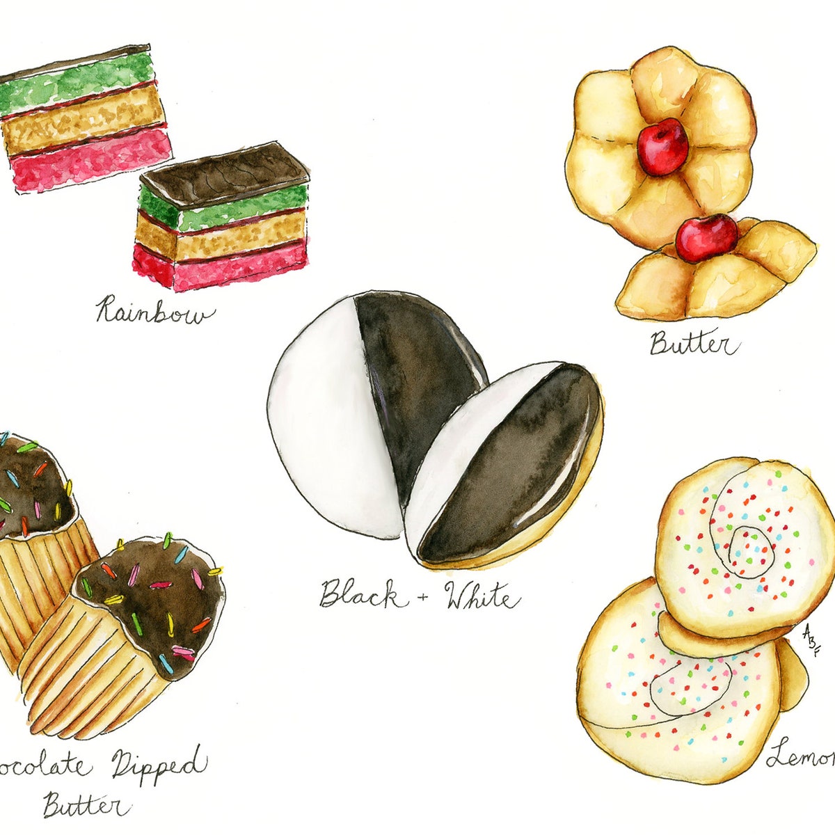 New York Italian Bakery Watercolor Print