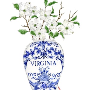 Impresión de acuarela de la flor del estado de Virginia, Virginia Dogwoods