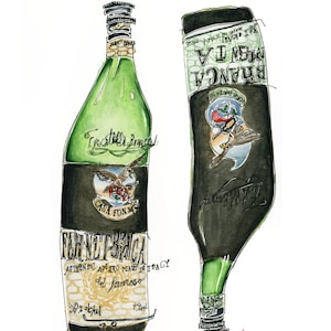 Fernet Branca - Amaro italiano - Arte de bar - Impresión de acuarela