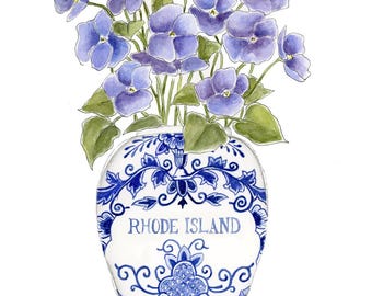 State flower ginger jars- Rhode Island- violets