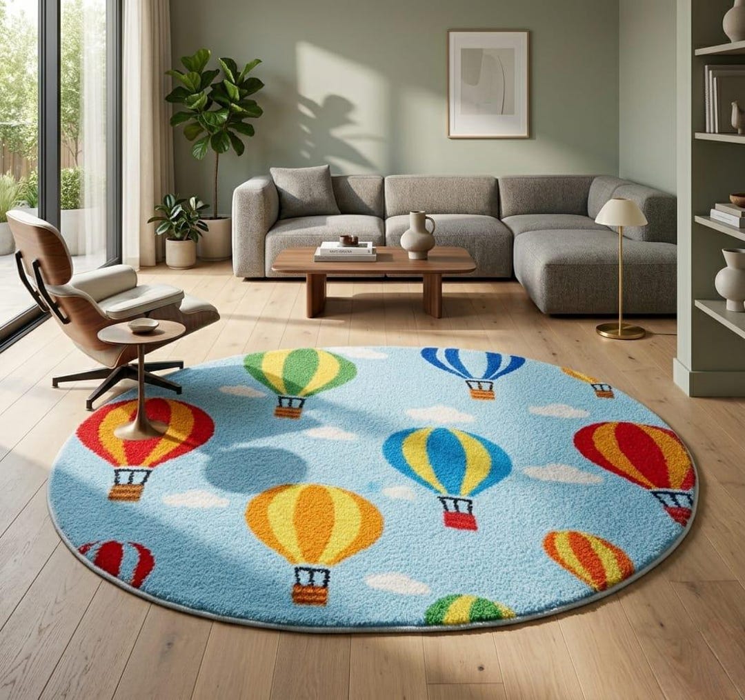 Kids Balloon Handmade Rug, Round Nursery Area Rug, Colorful Tufted Kids ...