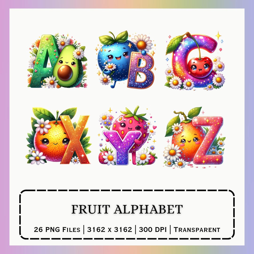 Fruit Alphabet PNG | Letters A Z Set | Kids Learning Clipart ...