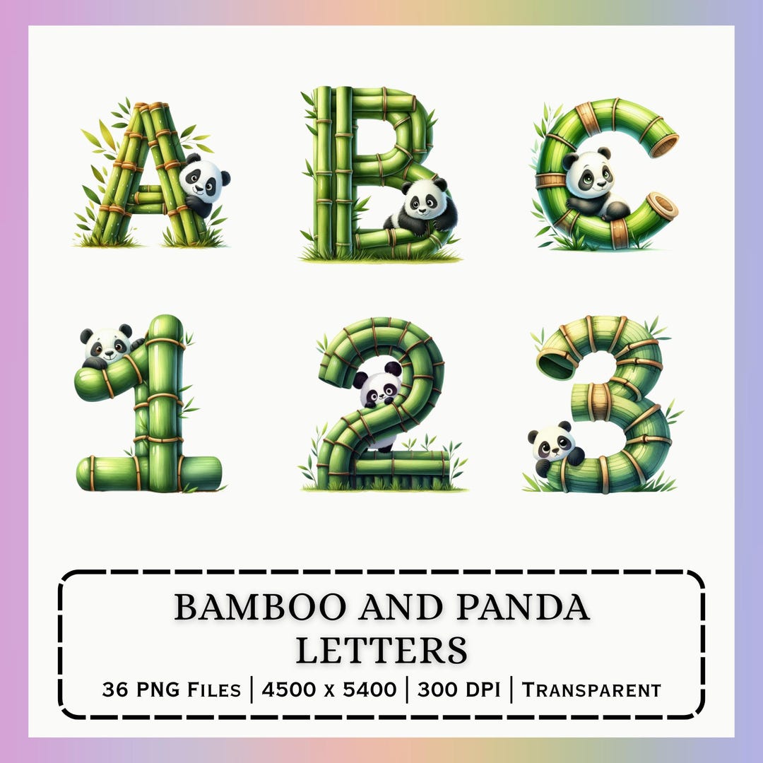 Bamboo Panda Alphabet Numbers PNG | A to Z Letter 0-9 Set for Nursery ...
