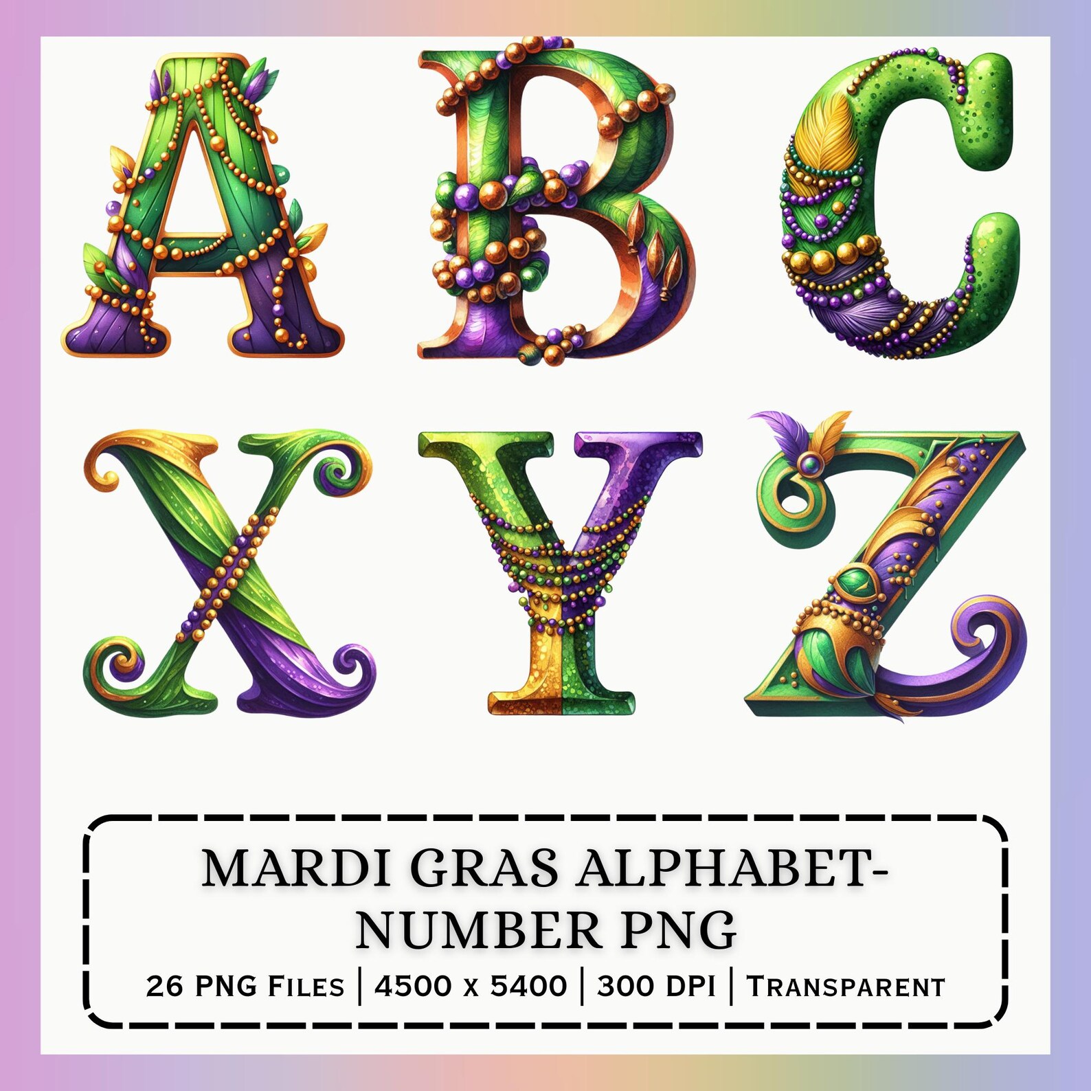 Mardi Gras Alphabet PNG A-Z | Ornamental Carnival Letters | Festive ...