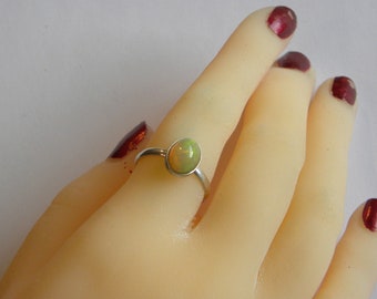 Handmade Ethiopian Opal Ring: Sterling Silver Gemstone Jewelry, Size 7 3/4