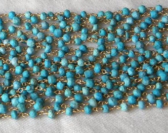 Blue Turquoise Rosary Chain 9 to 18 Inches Gold Vermeil Wire Strand 4mm Semiprecious Faceted Gemstone Beads Jewelry Supplies USA Seller