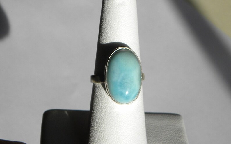 Larimar Ring Handmade Ring OOAK Natural Dominican 19x12mm Blue Gemstone Sterling Silver Ring Size 7 Blue Larimar Jewelry Free Shipping