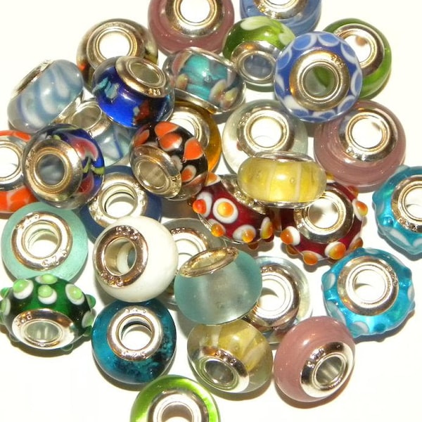 European Style Charm Beads Assorted Colors Murano Glass Charm Beads SP Core Fits European Bracelets Charm Jewelry Supply USA Seller