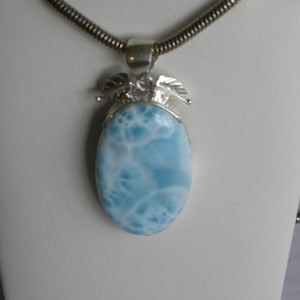 Larimar Pendant Handmade Dominican Blue Larimar 2&quot; Sterling Silver Pendant Natural Gemstone Pendant Blue Larimar Jewelry Free Shipping