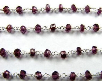 Red Garnet Rosary Chain Sold by Foot 3.5mm Beads Sterling Silver Chain Semiprecious Faceted Gemstone Beads Red Garnet Jewelry Craft Supply