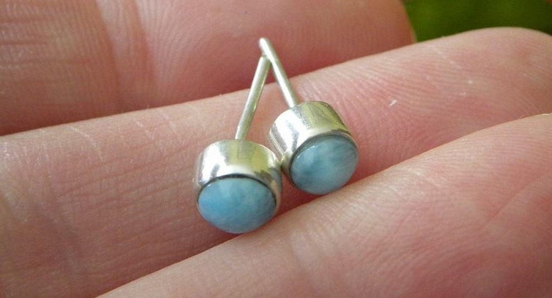 Larimar Earrings Handmade Dominican Blue Larimar Gemstone Earrings Select Size Stud Earrings Sterling Silver Earrings Blue Larimar Jewelry image 7