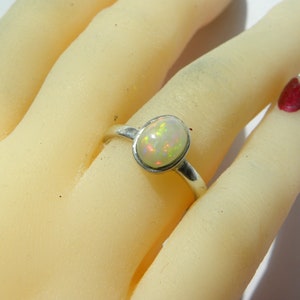 Opal Ring Handmade Ring OOAK Natural Ethiopian Opal Ring Gemstone 9x7mm Sterling Silver Size 7 1/2 Opal Ring Fire Opal Jewelry Free Shipping