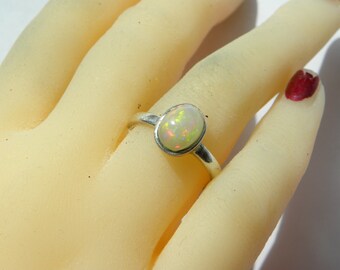 Handmade Ethiopian Opal Ring, 925 Sterling Silver, Size 7 1/2