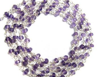 Purple Amethyst Rosary Chain Sold by the Foot Sterling Silver Wire Chain 4-5mm Semiprecious Faceted Gemstone Beads Amethyst Jewelry Supply