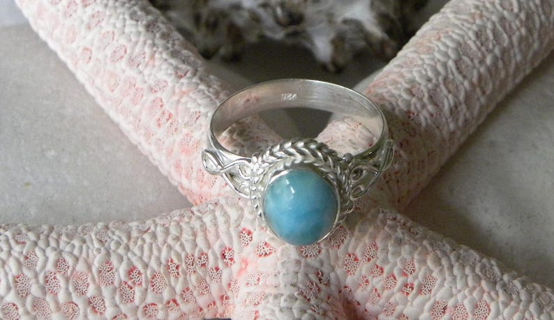 Larimar Ring Handmade Ring Natural Dominican Blue Larimar 8x10mm Blue Gemstone Solid Sterling Silver Ring Size 6 12 Blue Larimar Jewelry