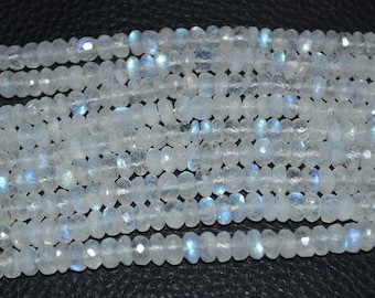Moonstone Beads 13 Inch Strand 3mm Rondelle Beads Semiprecious Faceted Gemstone Beads Blue Flash Moonstone Jewelry Craft Supplies