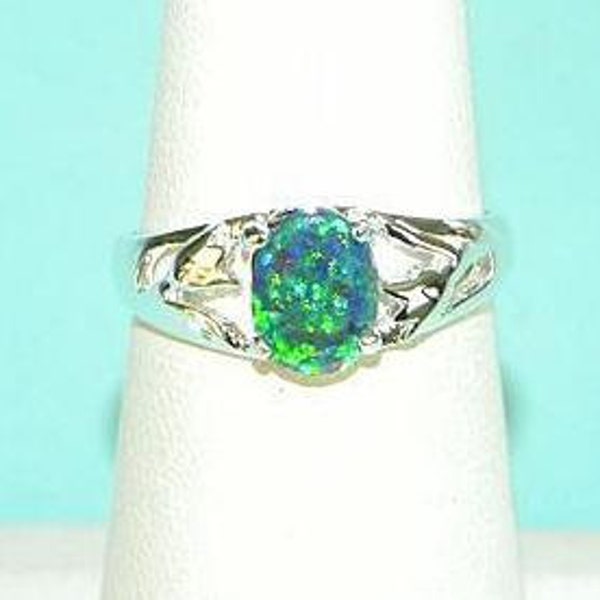 Australian Blue Fire Authentic Opal Ring Sterling Silver 925 Band Size 8 1/2 Take 20% Off Christmas Sale