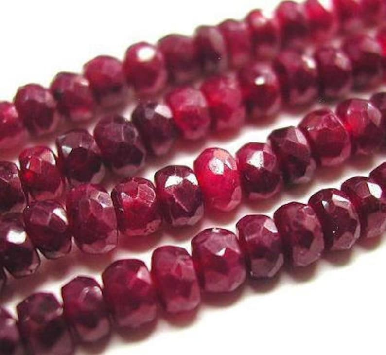 Red Ruby Beads Drilled 5.5mm to 6mm 12 Beads Faceted Rondelle Natural Precious Gemstone Pigeon Blood Color Ruby Jewelry Supply USA Seller image 1