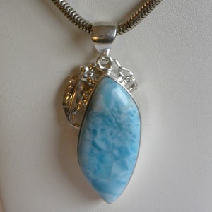 Larimar Pendant Handmade Dominican Blue Larimar 2&quot; Sterling Silver Pendant Natural Gemstone Pendant Blue Larimar Jewelry Free Shipping Sale