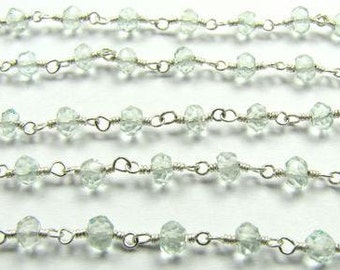 Aquamarine Rosary Chain 3.5-4mm Aqua Blue By the Foot Sterling Silver Chain Faceted Semiprecious Gemstone Beads Aquamarine Jewelry Supply