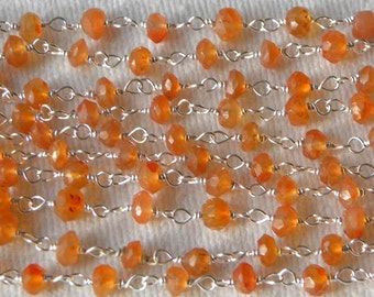 Orange Carnelian Rosary Chain 12 to 18 Inches Sterling Silver Wire Chain 3.5mm Semiprecious Gemstone Beads Carnelian Jewelry Craft Supply