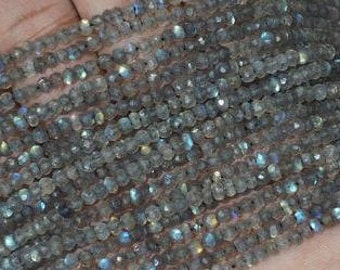 Blue Labradorite Beads 8 Inch Strand Center Drilled 4mm Faceted Rondelle Semiprecious Gemstones Flashy Labradorite Supplies USA Seller