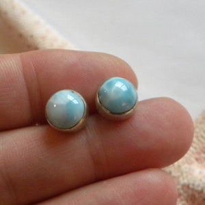 Larimar Earrings Handmade Dominican Blue Larimar Gemstone Earrings Select Size Stud Earrings Sterling Silver Earrings Blue Larimar Jewelry image 8