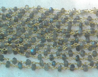 Rainbow Blue Labradorite Chain Select Length Gold Vermeil Chain 4mm Semiprecious Faceted Gemstone Beads Blue Labradorite Jewelry Supplies