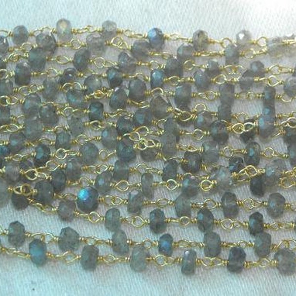 Rainbow Blue Labradorite Chain Select Length Gold Vermeil Chain 4mm Semiprecious Faceted Gemstone Beads Blue Labradorite Jewelry Supplies