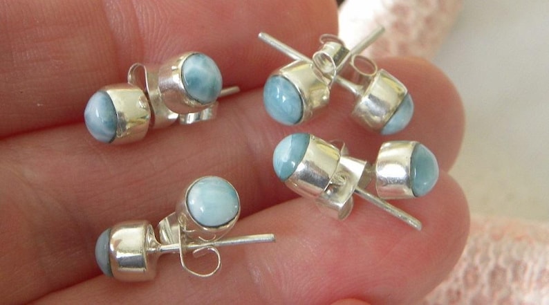 Larimar Earrings Handmade Dominican Blue Larimar Gemstone Earrings Select Size Stud Earrings Sterling Silver Earrings Blue Larimar Jewelry image 4