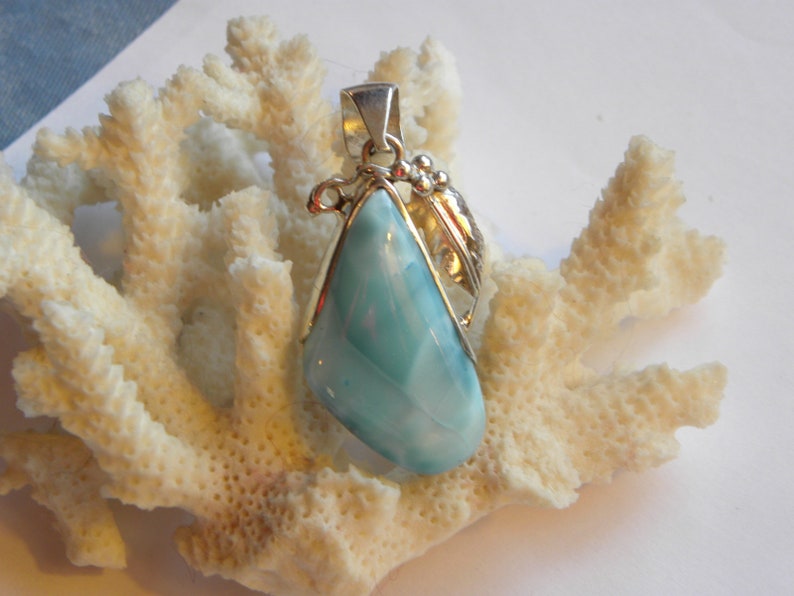 Larimar Pendant Handmade Dominican Blue Larimar 2 Sterling Silver Pendant Natural Gemstone Pendant Blue Larimar Jewelry Free Shipping Sale