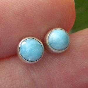 Larimar Earrings Handmade Dominican Blue Larimar Gemstone Earrings 6mm Stud Earrings Sterling Silver Earrings Blue Larimar Jewelry Earrings