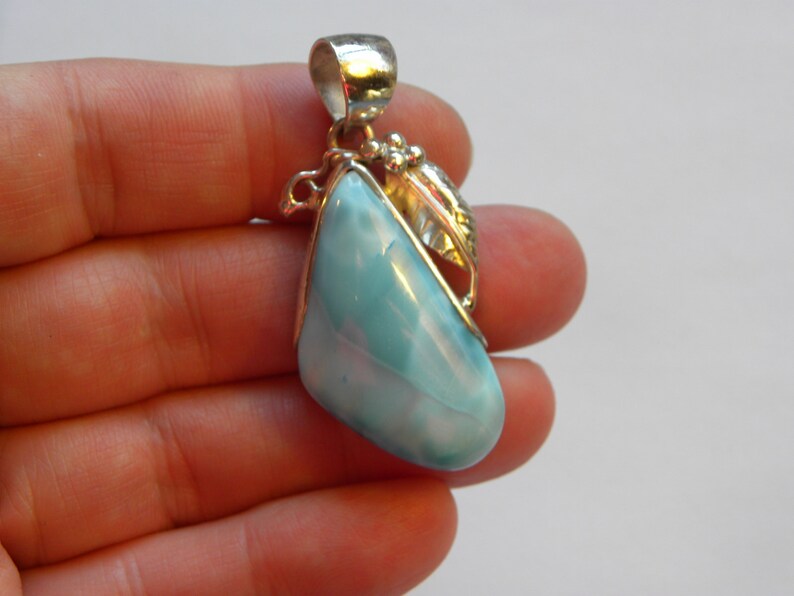 Larimar Pendant Handmade Dominican Blue Larimar 2 Sterling Silver Pendant Natural Gemstone Pendant Blue Larimar Jewelry Free Shipping Sale