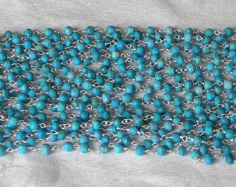 Blue Turquoise Chain 9 to 18 Inch Sterling Silver Rosary Chain Wire 3.5 to 4mm Gemstone Beads Blue Turquoise Jewelry Supply Free Shipping
