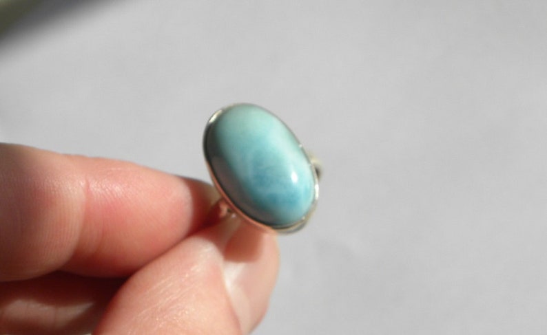 Larimar Ring Handmade Ring OOAK Natural Dominican 19x12mm Blue Gemstone Sterling Silver Ring Size 7 Blue Larimar Jewelry Free Shipping